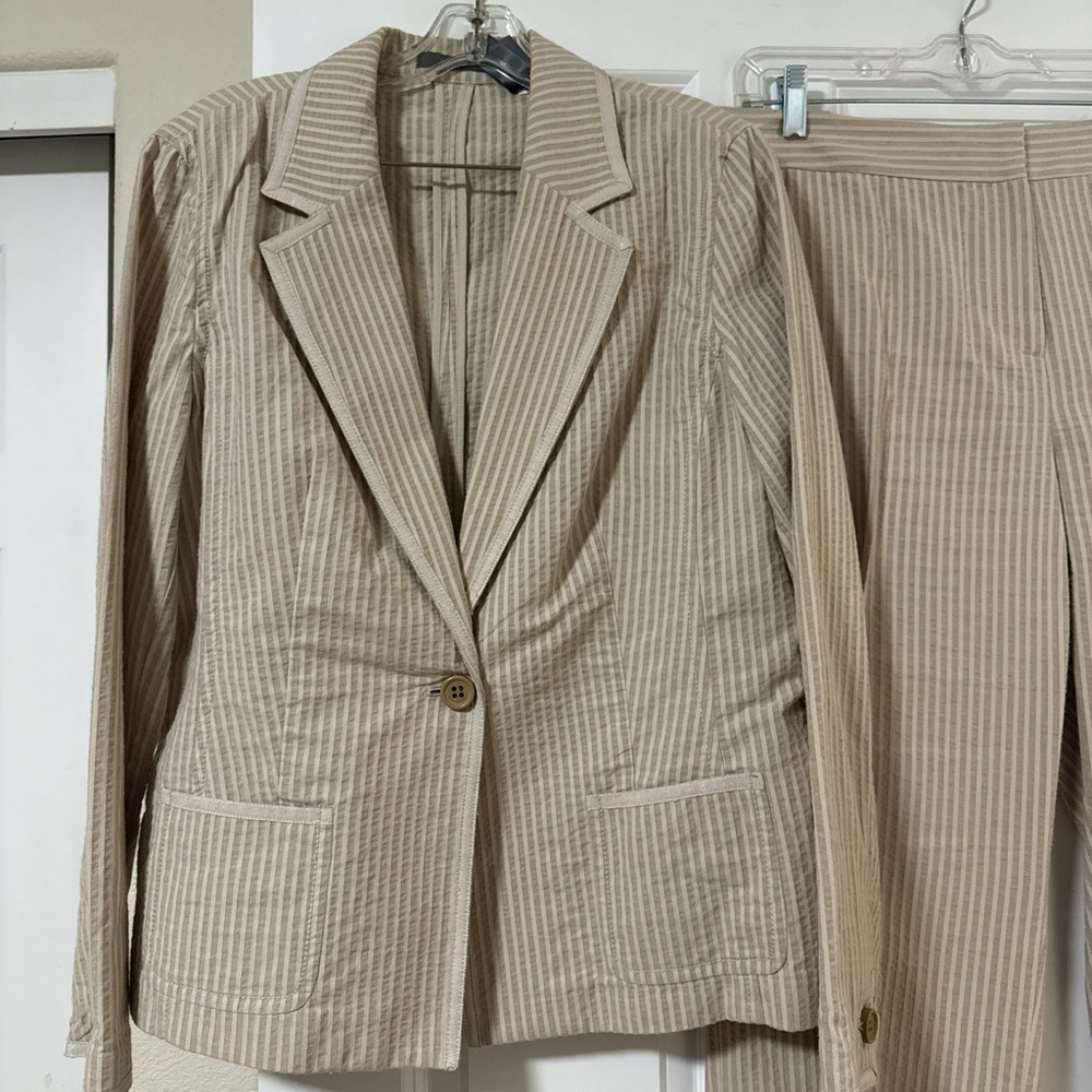 Liz Claiborne Beige Pinstripe Blazer & Trouser Set